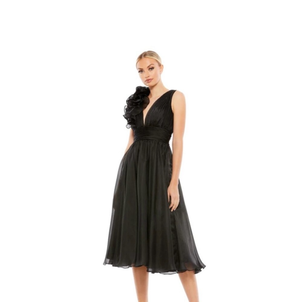 MAC DUGGAL Dress Size 6 Evening Gown Chiffon A Line Midi Length NEW Black